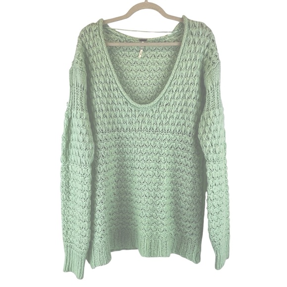 Free People Crashing Waves Open Knit Sweater Wool Blend Mint Green Slouchy S - Picture 6 of 14
